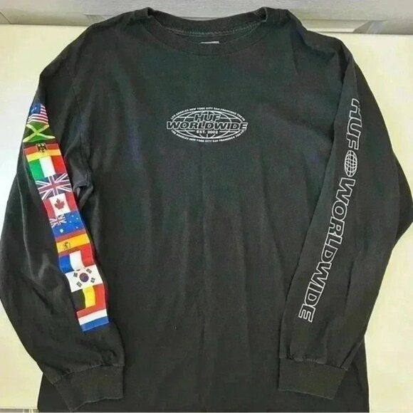 HUF Men’s World Tour Long Sleeve T Shirt Black Size Medium - Picture 15 of 16